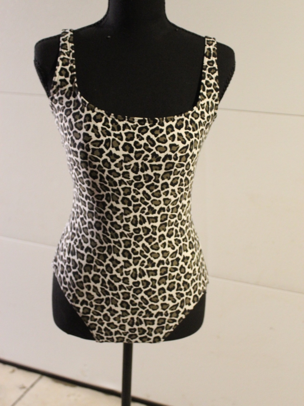 MICHAEL Michael Kors Black and White Leopard Scoop-Neck Bodysuit